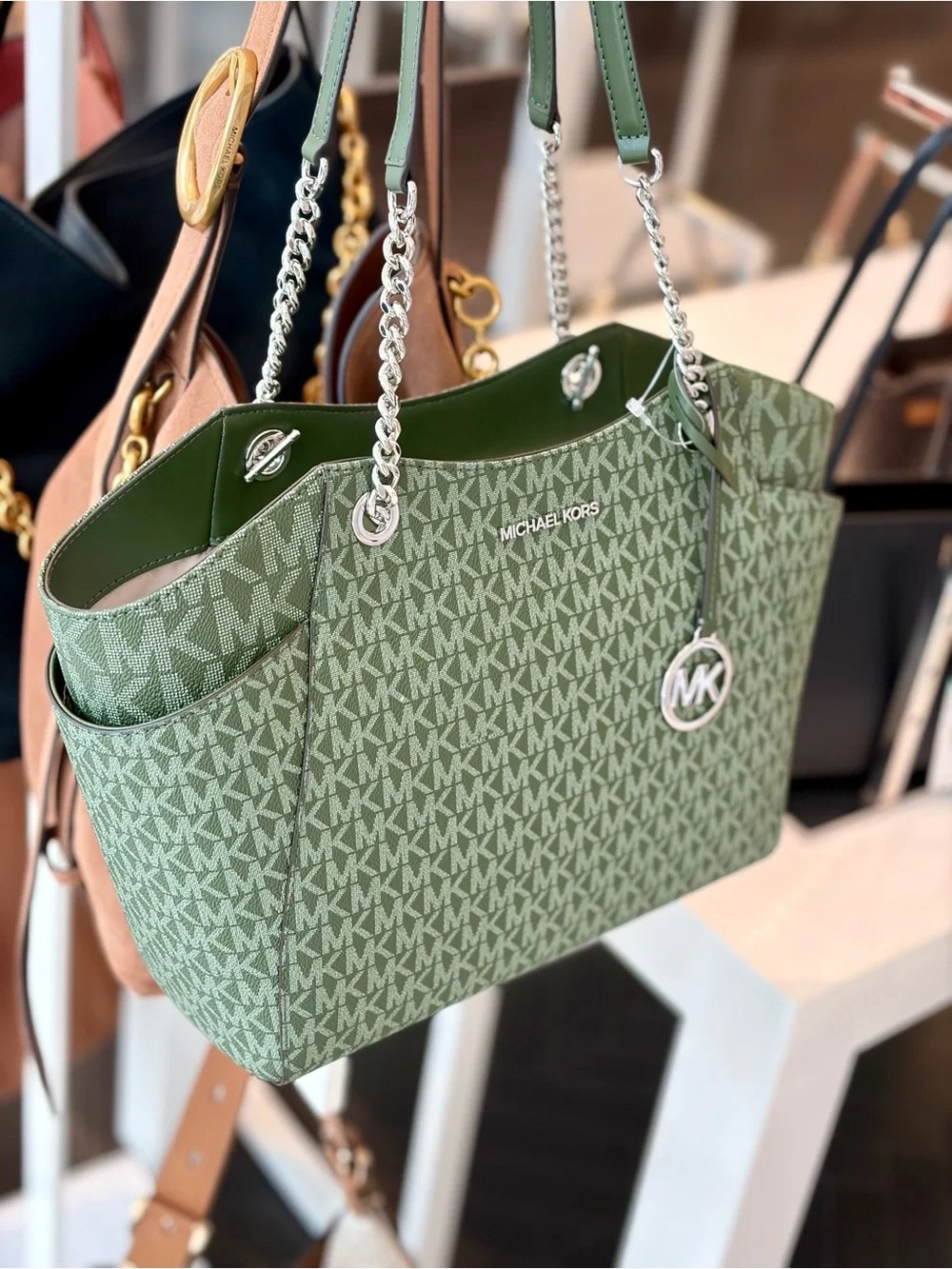 Michael Kors Jet Set Travel Chain Shoulder Bag Tote with Matching Wallet
